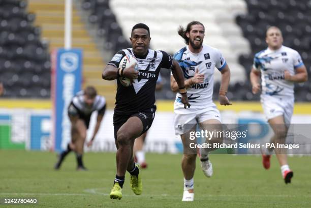 Hull FC's Mitieli Vulikijapani runs in to score his sides seventh try during the Betfred Super League match at the MKM Stadium, Hull. Picture date:...