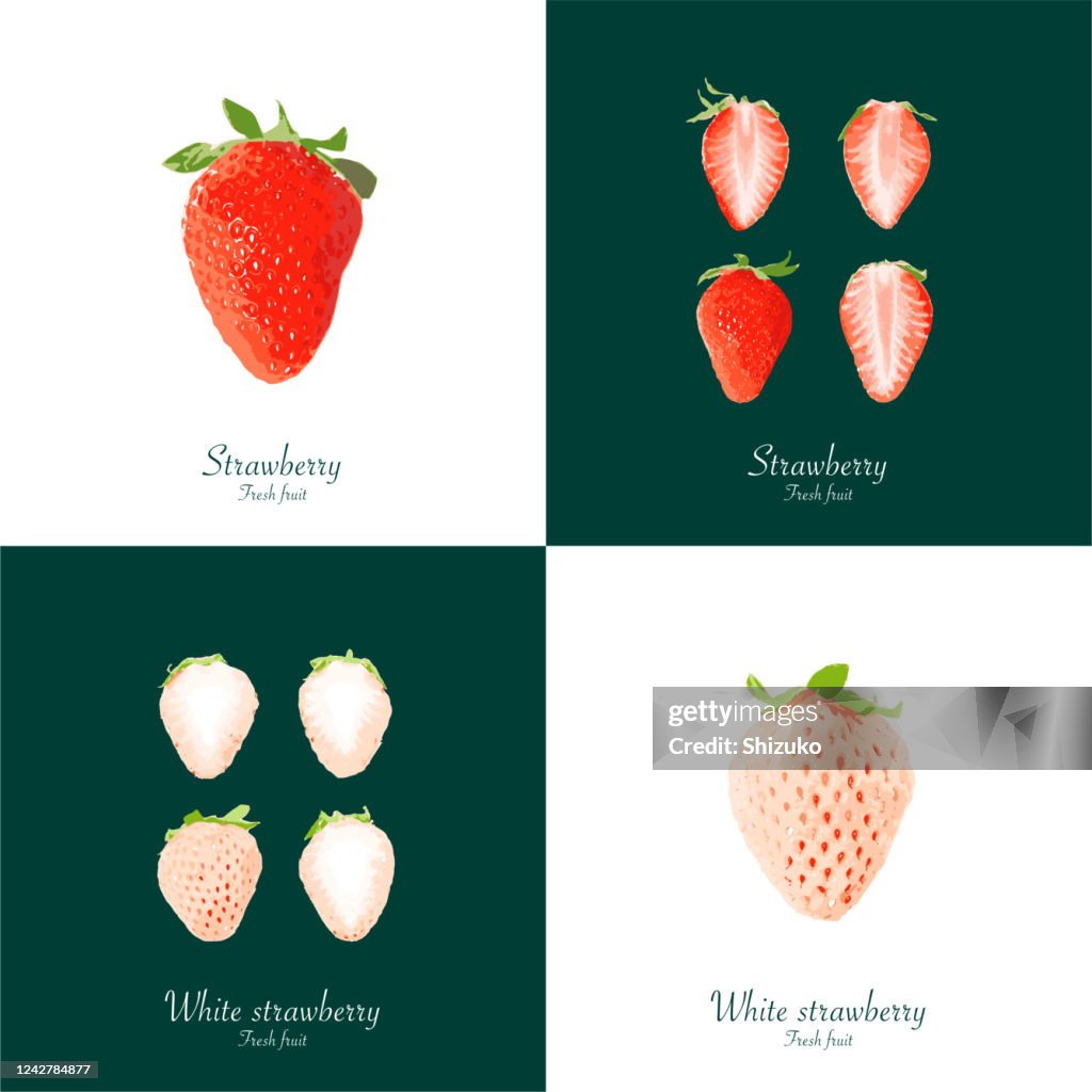 Strawberry from background of white and dark green