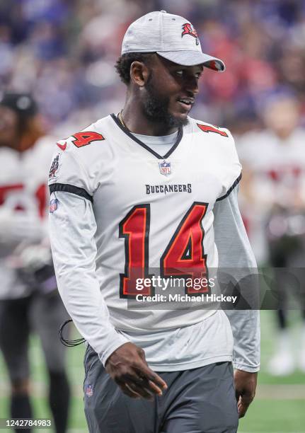 Chris Godwin of Tampa Bay Buccaneers is seen after the preseason game against the Indianapolis Colts at Lucas Oil Stadium on August 27, 2022 in...