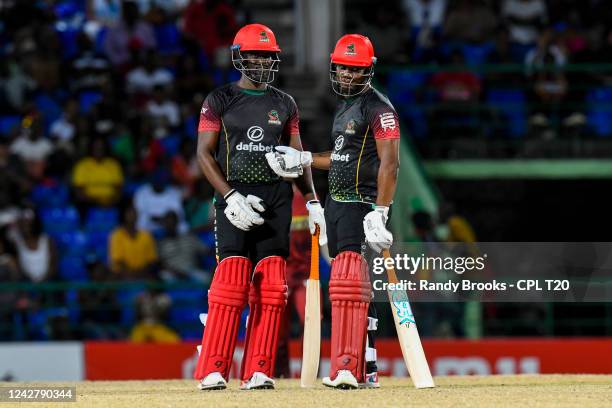 Andre Fletcher and Evin Lewis of Saint Kitts & Nevis Patriots partnership during the 2022 Hero Caribbean Premier League - The 6IXTY Men's Final match...