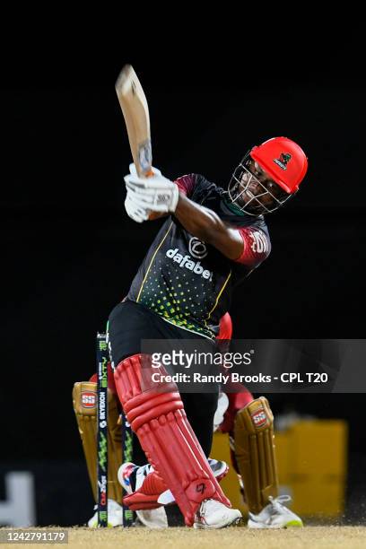 Evin Lewis of Saint Kitts & Nevis Patriots hits 6 during the 2022 Hero Caribbean Premier League - The 6IXTY Men's Final match 12 between Saint Kitts...