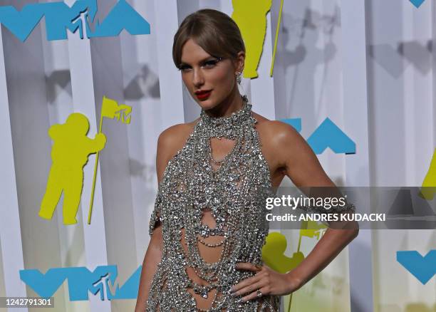 Singer-songwriter Taylor Swift arrives for the MTV Video Music Awards at the Prudential Center in Newark, New Jersey on August 28, 2022.