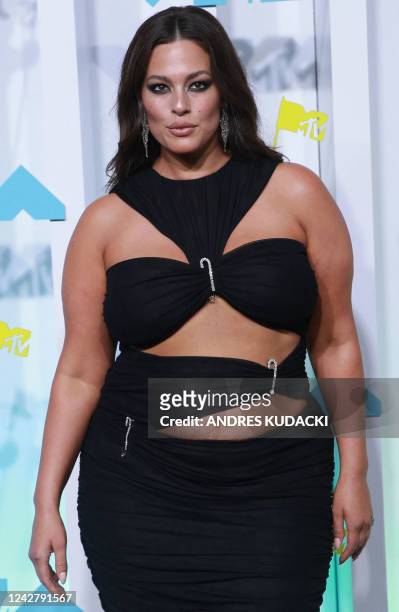Model Ashley Graham arrives for the MTV Video Music Awards at the Prudential Center in Newark, New Jersey on August 28, 2022.