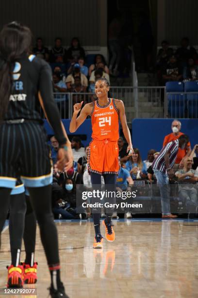 DeWanna Bonner of the Connecticut Sun looks on during the game against the Chicago Sky during Round 2 Game 1 of the 2022 WNBA Playoffs on August 28,...