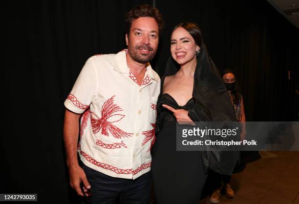 Jimmy Fallon and Sofia Carson at the 2022 MTV Video Music Awards held at Prudential Center on August 28, 2022 in Newark, New Jersey.