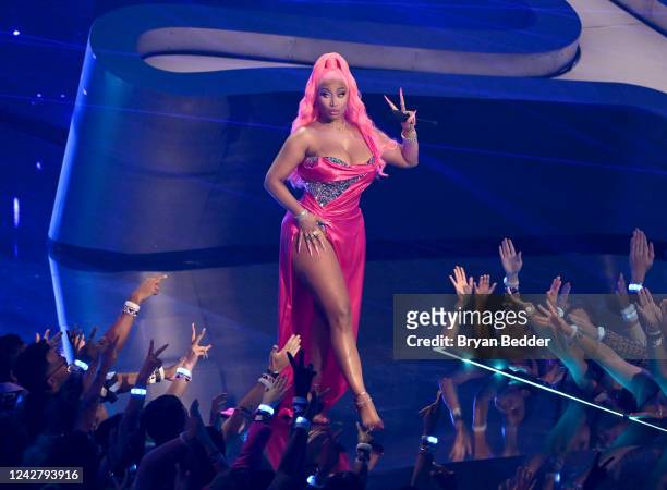 Nicki Minaj onstage at the 2022 MTV Video Music Awards held at Prudential Center on August 28, 2022 in Newark, New Jersey.
