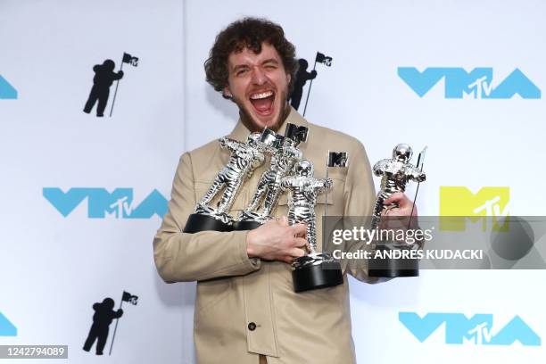 Rapper Jack Harlow winner of the Song of the Summer award for "First Class" poses at the press room during the MTV Video Music Awards at the...