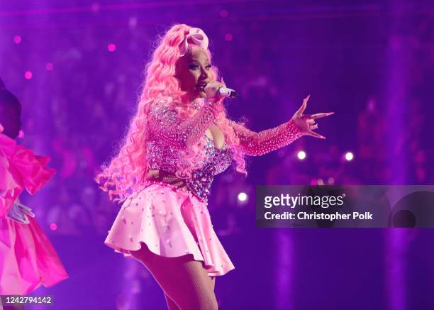 Nicki Minaj onstage during the 2022 MTV Video Music Awards at Prudential Center in Newark, New Jersey.