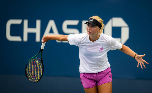 Clara Tauson of Denmark during practice ahead of the US Open Tennis Championships at USTA Billie Jean King National Tennis Center on August 28, 2022...