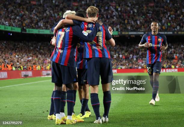 Robert Lewandowski goal celebration during the match between FC Barcelona and Real Valladolid CF, corresponding to the week 3 of the Liga Santander,...