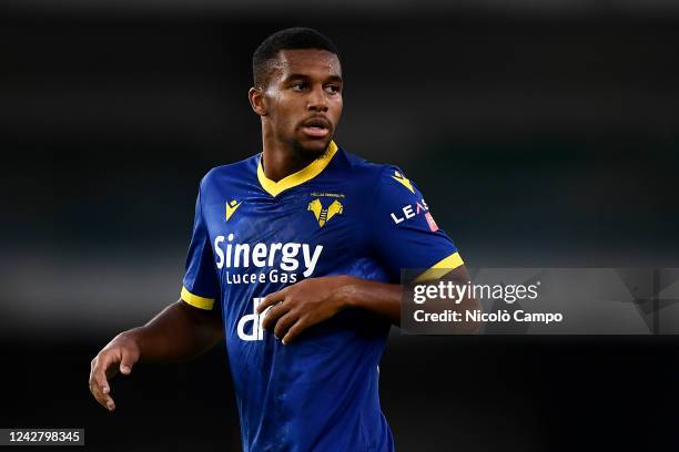 Isak Hien of Hellas Verona FC looks on during the Serie A football match between Hellas Verona FC and Atalanta BC. Atalanta BC won 1-0 over Hellas...