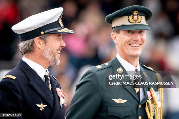 Crown Prince Frederik of Denmark and Prince Joachim of Denmark attend festivities of the Danish Army to celebrate the 50th regency jubilee of their...