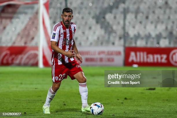 Thomas MANGANI of Ajaccio during the Ligue 1 Uber Eats match between AC Ajaccio and Lille OSC at Stade Francois Coty on August 26, 2022 in Ajaccio,...