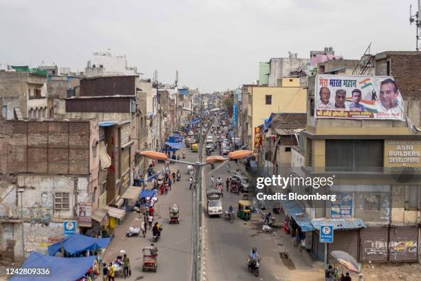 Neighborhood in Jhandewalan in New Delhi, India, on Saturday, Aug. 28, 2022. India is scheduled to release second-quarter gross domestic product...