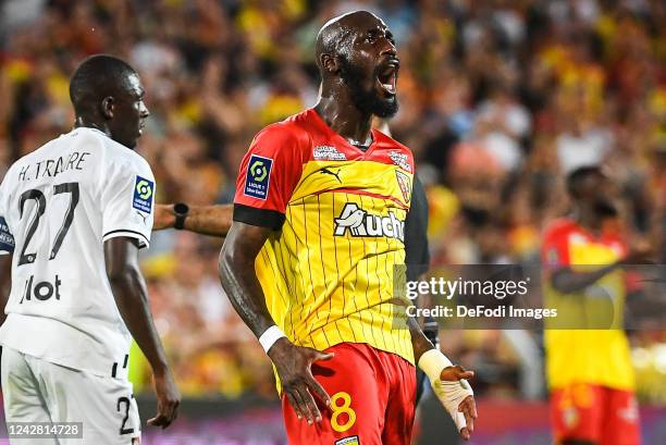 Seko Fofana of RC Lens looks dejected during the Ligue 1 match between RC Lens and Stade Rennes at Stade Bollaert-Delelis on August 27, 2022 in Lens,...