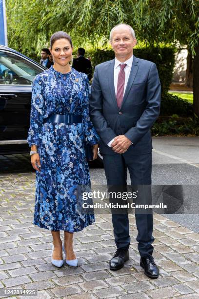 Crown Princess Victoria of Sweden attends Stockholm Junior Water Prize Award Ceremony 2022 and is greeted by Torgny Holmgren, executive director of...