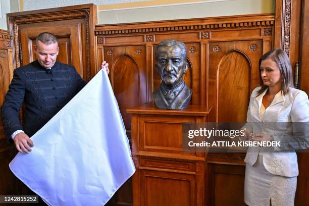 Representatives of the Hungarian Parliament, Chairman of far right party 'Mi Hazank Mozgalom' Laszlo Toroczkai and Vice-Speaker of Parliament and...