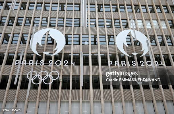 Picture shows the Paris 2024 Olympic and Paralympic Games logos at the Paris Organising Committee for the 2024 Olympic and Paralympic Games...