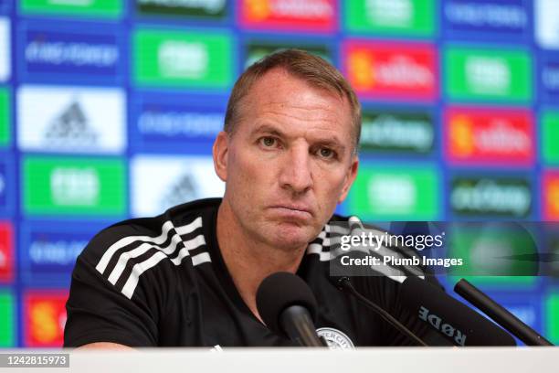 Leicester City Manager Brendan Rodgers during the Leicester City press conference at Leicester City Training Ground, Seagrave on August 30th, 2022 in...
