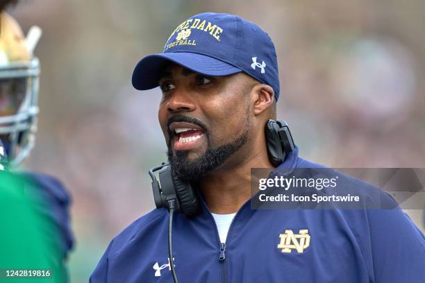 Notre Dame Fighting Irish defensive line coach Al Washington during the Notre Dame Blue-Gold Spring Football Game on April 23, 2022 at Notre Dame...