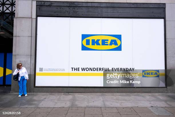Large poster for Ikea fills the window of the former Topshop store on Oxford Street, where the famous Swedish interiors brand will be opening a new...