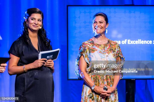 Crown Princess Victoria of Sweden awards the Diploma of Excellence during Stockholm Junior Water Prize Award Ceremony 2022 at Norra Latin on August...