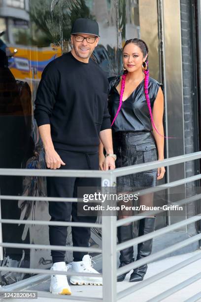 Donnie Wahlberg and Marisa Ramirez are seen on the set of the 'Blue Bloods' TV Series on August 30, 2022 in New York City.