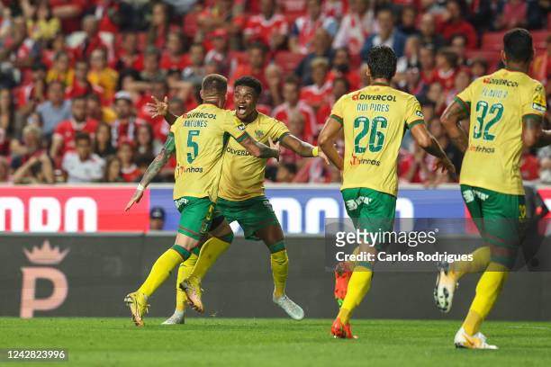Antunes of FC Pacos de Ferreira celebrates a goal scored by team-mate N´Dri Koffi during the Liga Portugal Bwin match between SL Benfica and Pacos de...