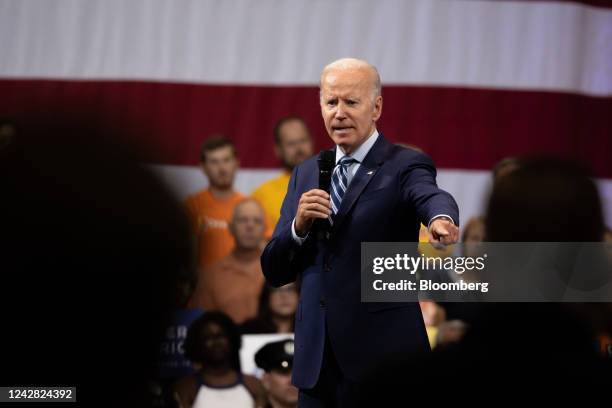 President Joe Biden speaks at the Arnaud C. Marts Center in Wilkes-Barre, Pennsylvania, US, on Tuesday, Aug. 30, 2022. Biden is kicking off a travel...