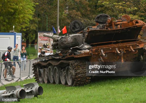 Destroyed Russian T-72BA tank The partially destroyed Russian T-72BA tank, self-propelled 2S19 Msta-S howitzer, armored personnel carrier BTR-82A and...