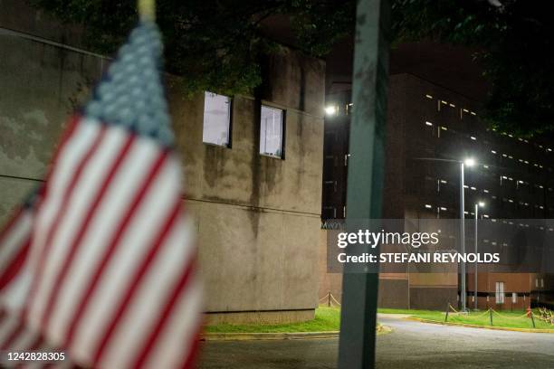 Flag is displayed in front of the DC Correctional Facility during a demonstration for the people who have been imprisoned for their participation in...