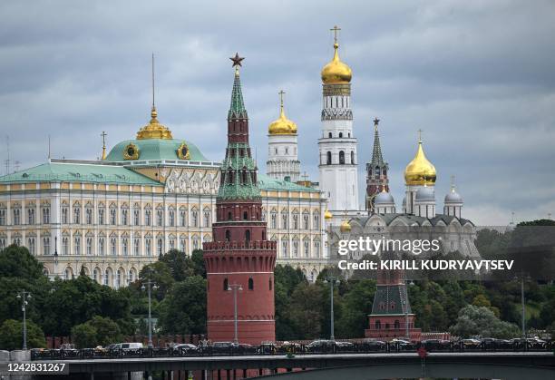 This photo taken on August 31, 2022 shows towers and cathedrals of the Kremlin in Moscow. - Mikhail Gorbachev, who changed the course of history by...