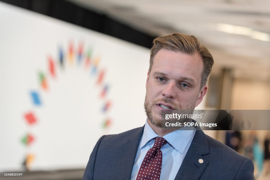 Lithuania's foreign minister Gabrielius Landsbergis speaks...