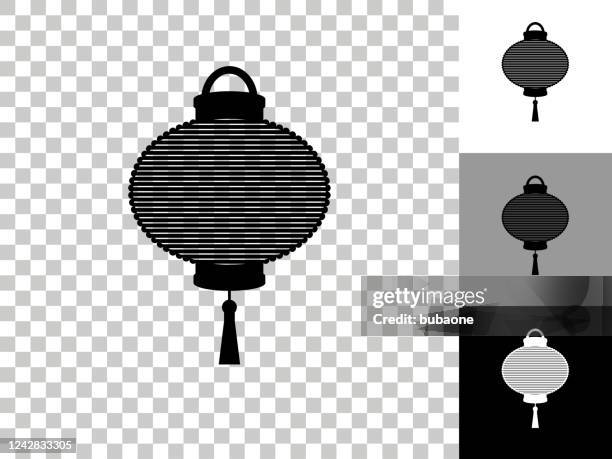 flying chinese lantern icon on checkerboard transparent background - paper lantern white background stock illustrations