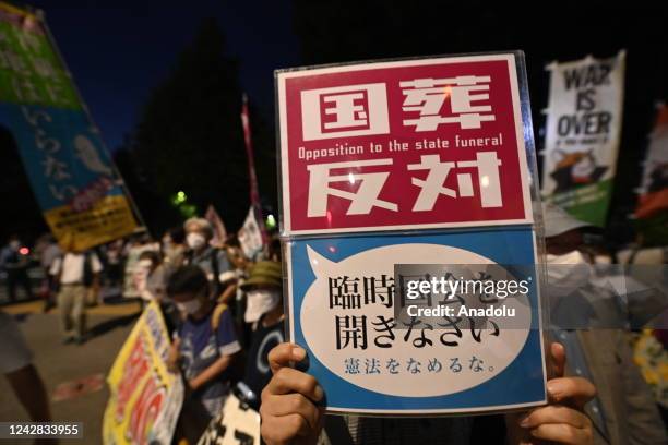 Anti government protesters and supporters of opposition party hold a rally in front of the Parliament in Tokyo, Japan, on August 31 as the Prime...