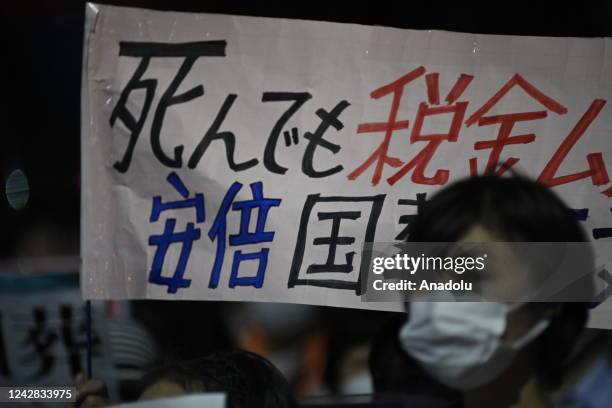 Anti government protesters and supporters of opposition party hold a rally in front of the Parliament in Tokyo, Japan, on August 31 as the Prime...