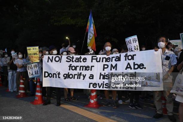 Anti government protesters and supporters of opposition party hold a rally in front of the Parliament in Tokyo, Japan, on August 31 as the Prime...