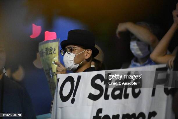 Anti government protesters and supporters of opposition party hold a rally in front of the Parliament in Tokyo, Japan, on August 31 as the Prime...