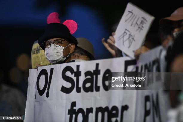 Anti government protesters and supporters of opposition party hold a rally in front of the Parliament in Tokyo, Japan, on August 31 as the Prime...