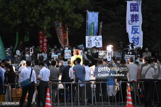 Anti government protesters and supporters of opposition party hold a rally in front of the Parliament in Tokyo, Japan, on August 31 as the Prime...