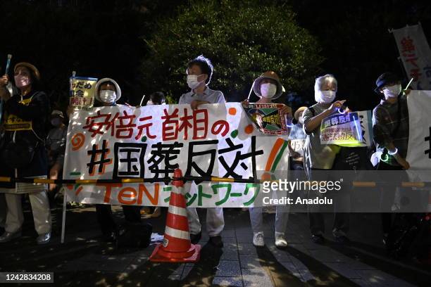 Anti government protesters and supporters of opposition party hold a rally in front of the Parliament in Tokyo, Japan, on August 31 as the Prime...