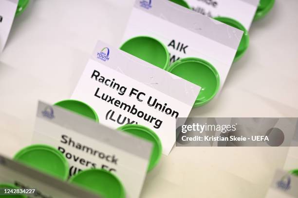 General view of the draw cards ahead of the UEFA Youth League 2022/23 Domestic Path at the UEFA Headquarters, The House of the European Football, on...