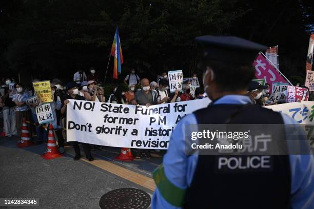 Anti government protesters and supporters of opposition party hold a rally in front of the Parliament in Tokyo, Japan, on August 31 as the Prime...