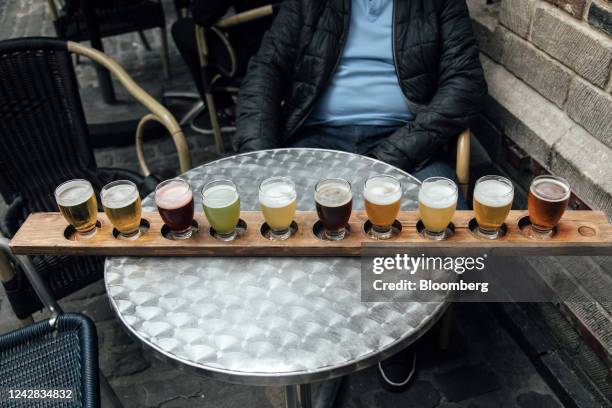 Sample tray of Belgian beers at a bar in Brussels, Belgium, on Monday, Aug. 29, 2022. Belgian inflation hit a 46-Year high of 9.94% as the cost of...