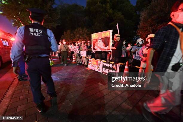 Anti government protesters and supporters of opposition party hold a rally in front of the Parliament in Tokyo, Japan, on August 31 as the Prime...