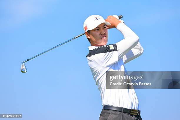 Wenyi Ding of People's Republic of China plays his tee shot on the 10th hole during Day One of the 2022 World Amateur Team Golf Championships -...