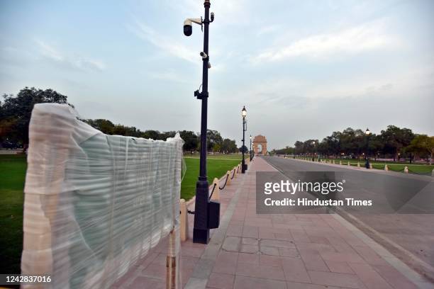 View of the ongoing redevelopment project of Central Vista Avenue near India Gate on Rajpath on August 30, 2022 in New Delhi, India. The...