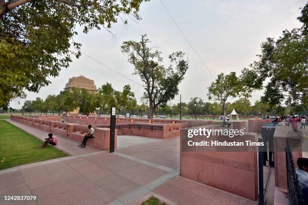 View of the ongoing redevelopment project of Central Vista Avenue near India Gate on Rajpath on August 30, 2022 in New Delhi, India. The...