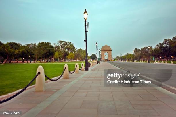 View of the ongoing redevelopment project of Central Vista Avenue near India Gate on Rajpath on August 30, 2022 in New Delhi, India. The...