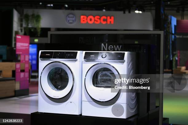 Series 8 Washing machines on display at the Robert Bosch GmbH booth during the opening media day at the IFA Consumer Electronics and Home Appliances...